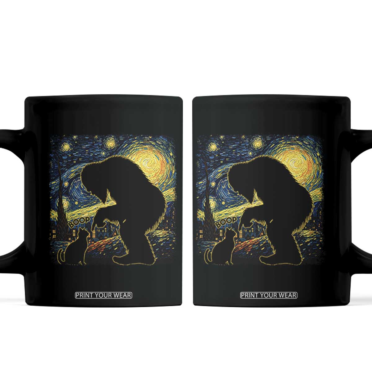 Fun Hand Boop Nose Bigfoot Cat Coffee Mug Sasquatch Starry Night Van Gogh TS10 Black Print Your Wear