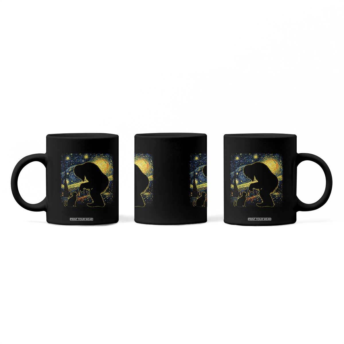 Fun Hand Boop Nose Bigfoot Cat Coffee Mug Sasquatch Starry Night Van Gogh TS10 Print Your Wear