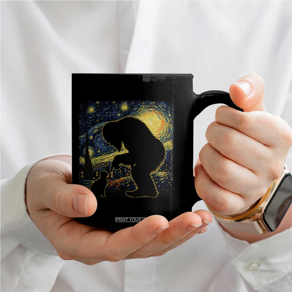 Fun Hand Boop Nose Bigfoot Cat Coffee Mug Sasquatch Starry Night Van Gogh TS10 Print Your Wear