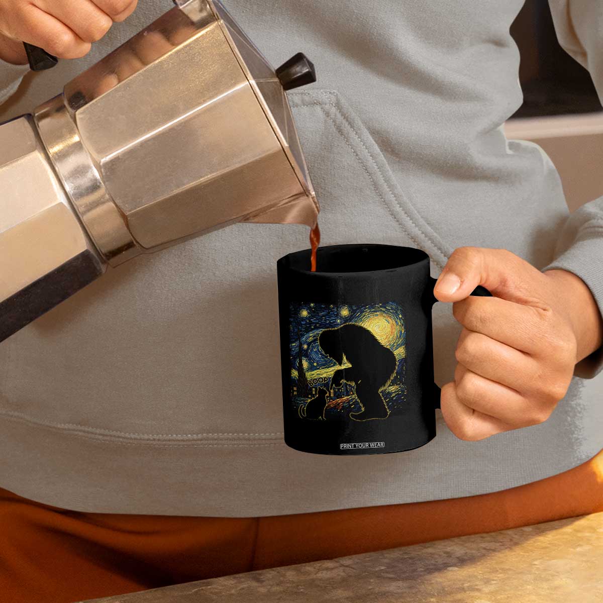 Fun Hand Boop Nose Bigfoot Cat Coffee Mug Sasquatch Starry Night Van Gogh TS10 Print Your Wear