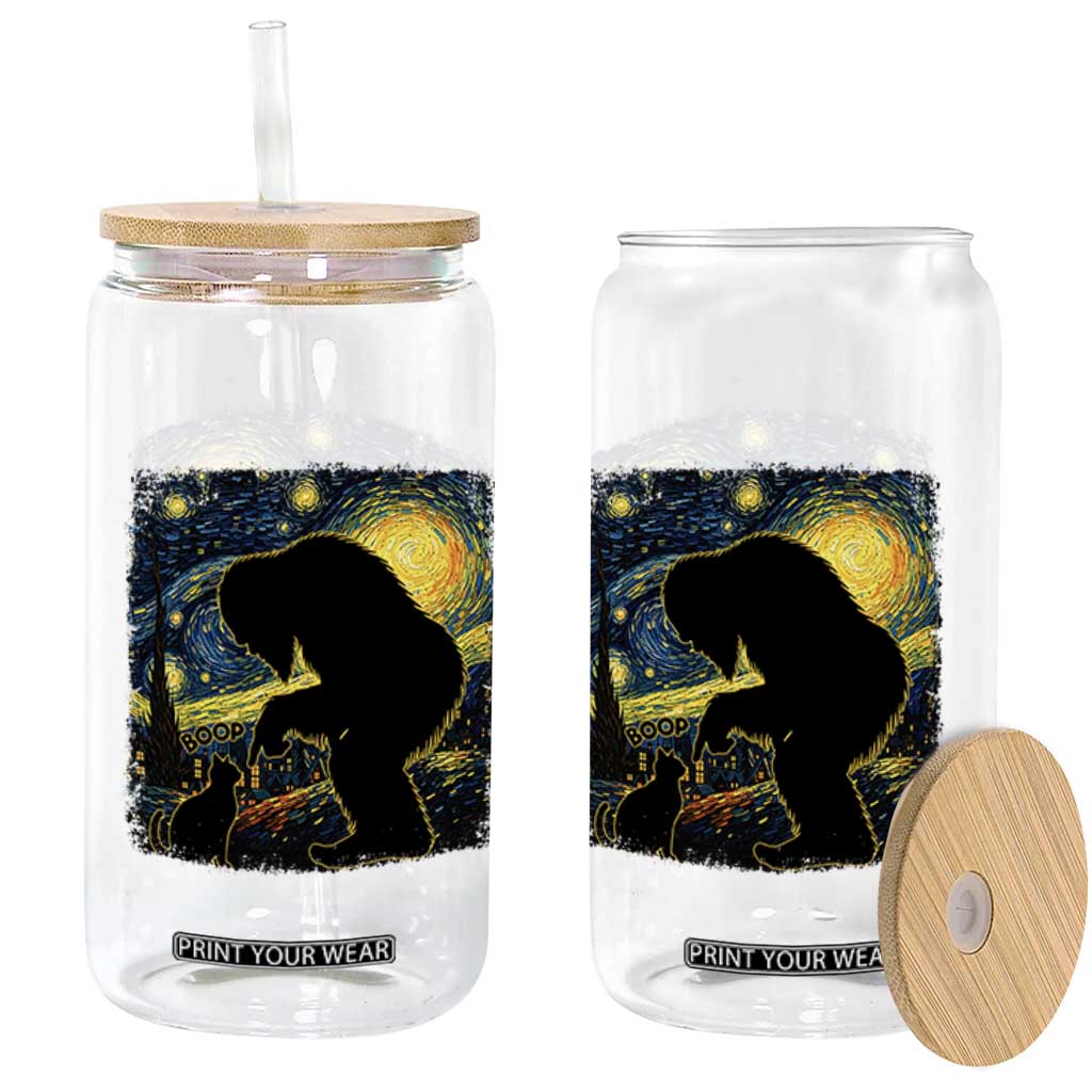 Fun Hand Boop Nose Bigfoot Cat Glass Can Sasquatch Starry Night Van Gogh TS10 Print Your Wear