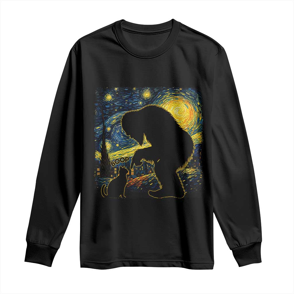 Fun Hand Boop Nose Bigfoot Cat Long Sleeve Shirt Sasquatch Starry Night Van Gogh TS10 Black Print Your Wear