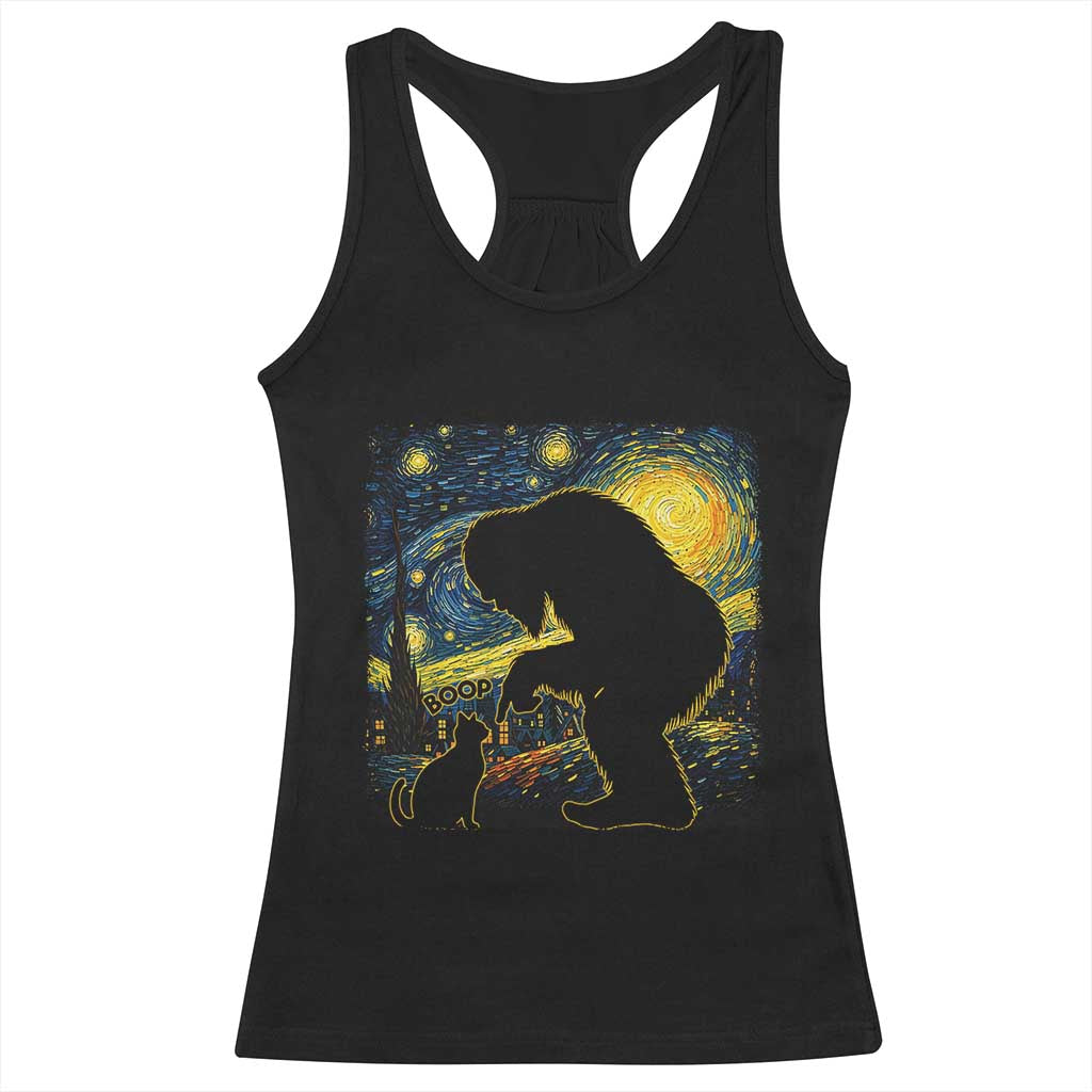 Fun Hand Boop Nose Bigfoot Cat Racerback Tank Top Sasquatch Starry Night Van Gogh TS10 Black Print Your Wear