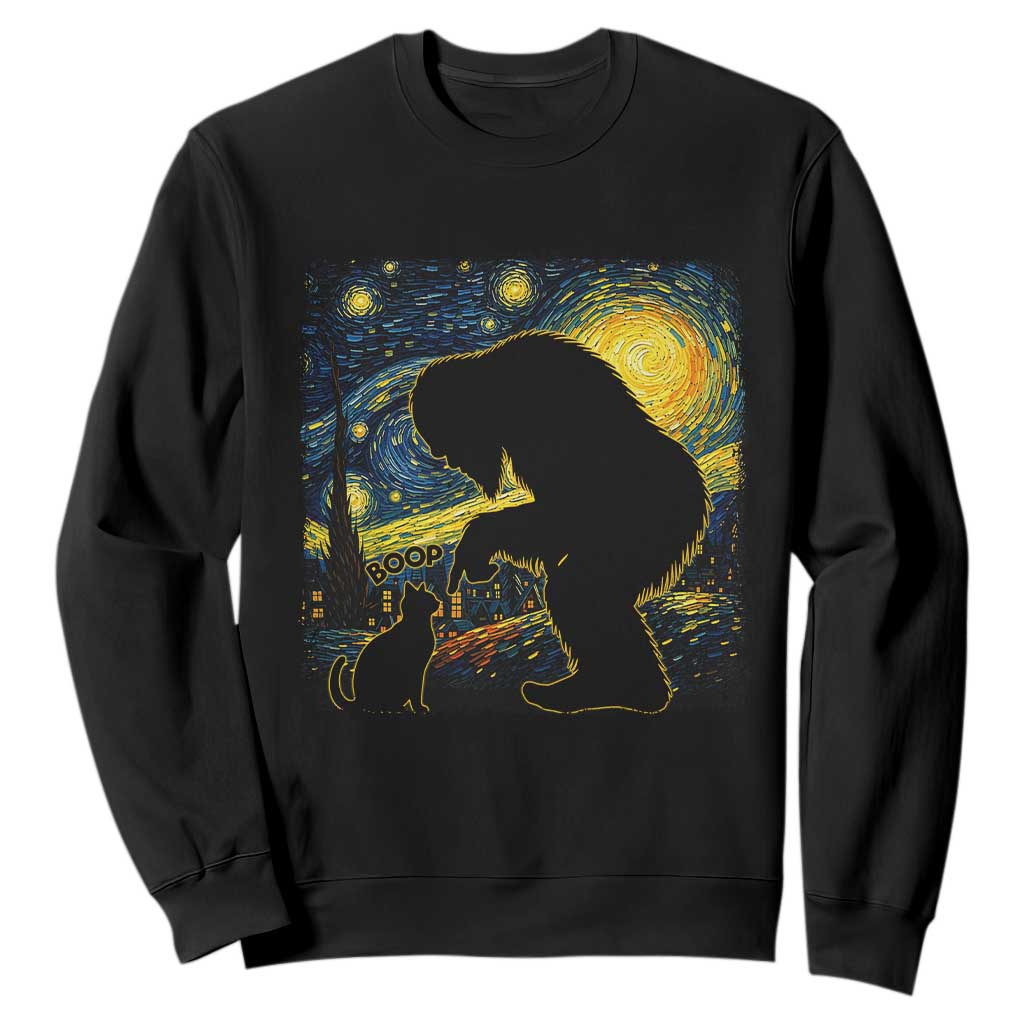 Fun Hand Boop Nose Bigfoot Cat Sweatshirt Sasquatch Starry Night Van Gogh TS10 Black Print Your Wear