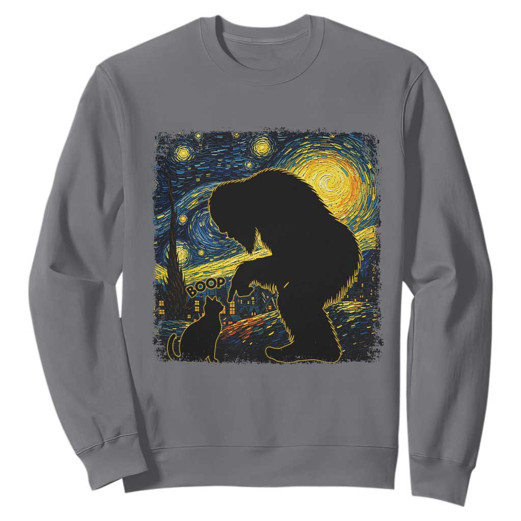 Fun Hand Boop Nose Bigfoot Cat Sweatshirt Sasquatch Starry Night Van Gogh TS10 Charcoal Print Your Wear