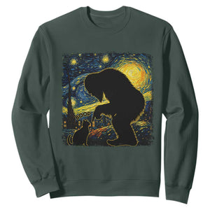 Fun Hand Boop Nose Bigfoot Cat Sweatshirt Sasquatch Starry Night Van Gogh TS10 Dark Forest Green Print Your Wear