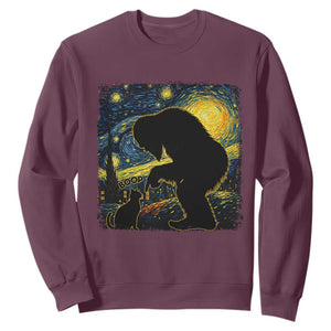 Fun Hand Boop Nose Bigfoot Cat Sweatshirt Sasquatch Starry Night Van Gogh TS10 Maroon Print Your Wear