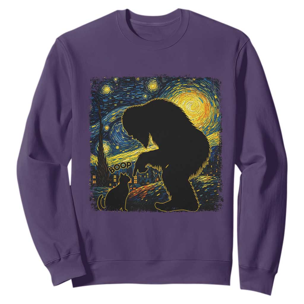 Fun Hand Boop Nose Bigfoot Cat Sweatshirt Sasquatch Starry Night Van Gogh TS10 Purple Print Your Wear