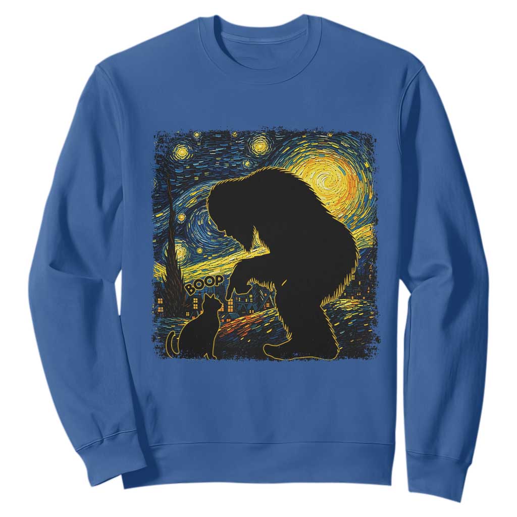 Fun Hand Boop Nose Bigfoot Cat Sweatshirt Sasquatch Starry Night Van Gogh TS10 Royal Blue Print Your Wear