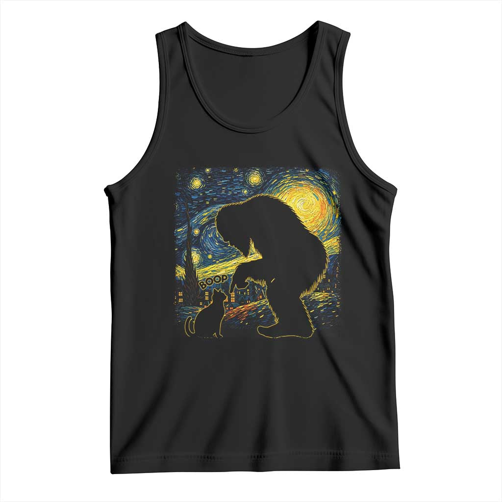 Fun Hand Boop Nose Bigfoot Cat Tank Top Sasquatch Starry Night Van Gogh TS10 Black Print Your Wear