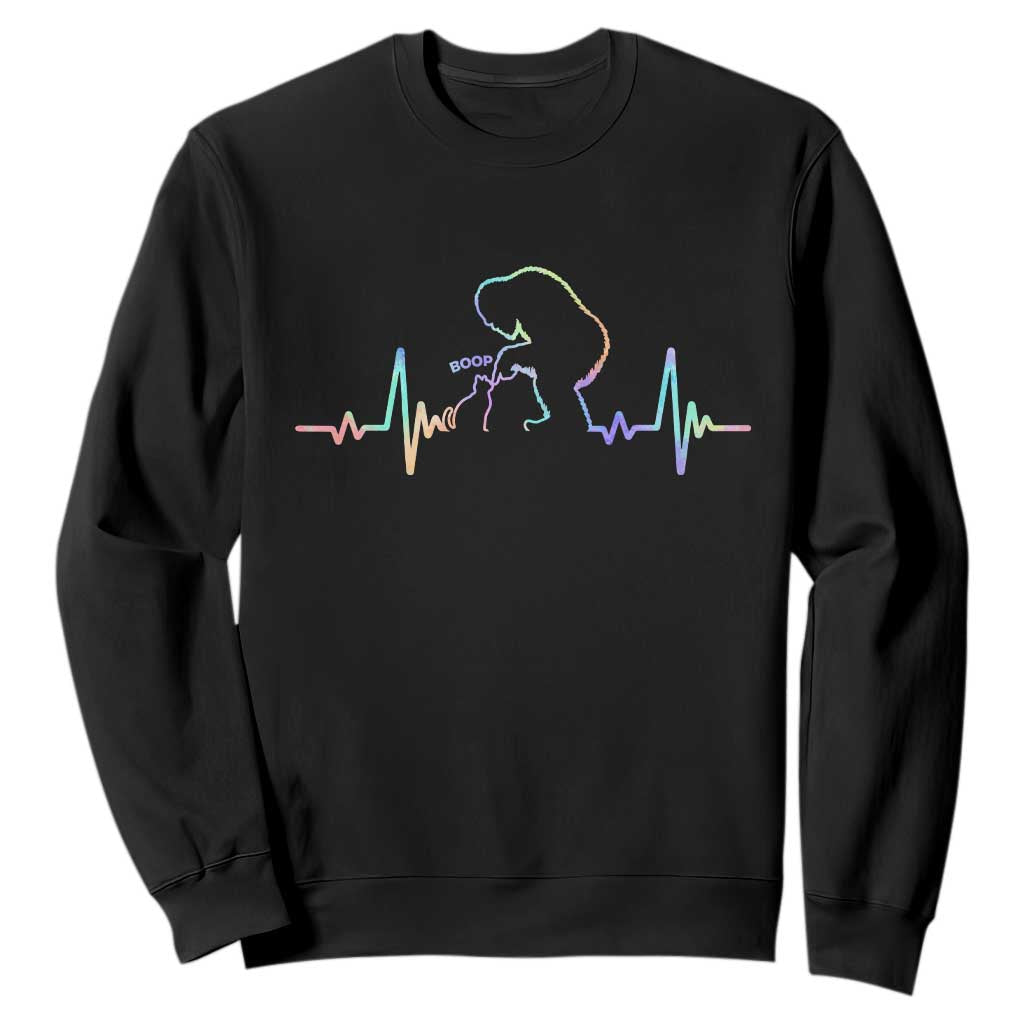 Fun Hand Boop Nose Bigfoot Cat Sweatshirt Heartbeat Sasquatch Cat Lover Animal Silhouette TS10 Black Print Your Wear