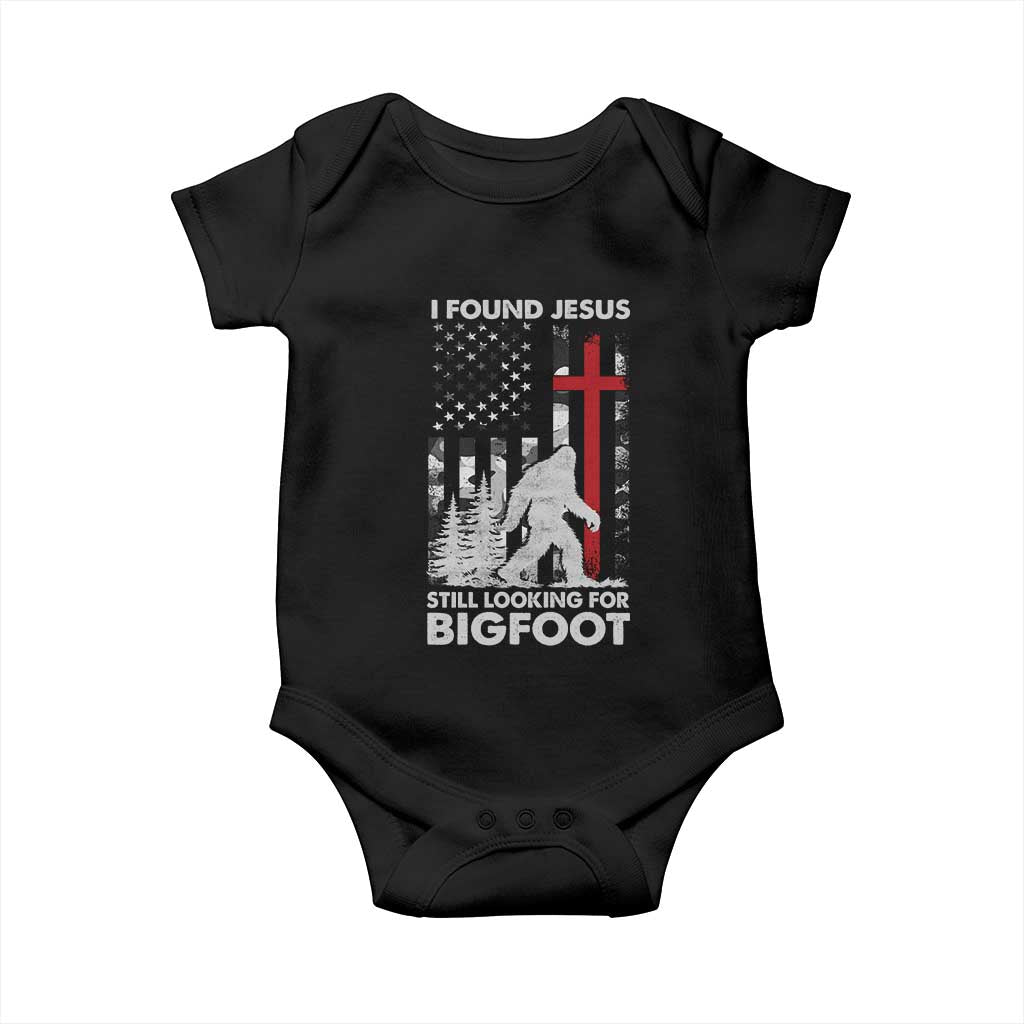 Retro I Found Jesus Still Looking For Bigfoot Baby Onesie Camouflage US American Flag Camo TS10 Black Print Your Wear