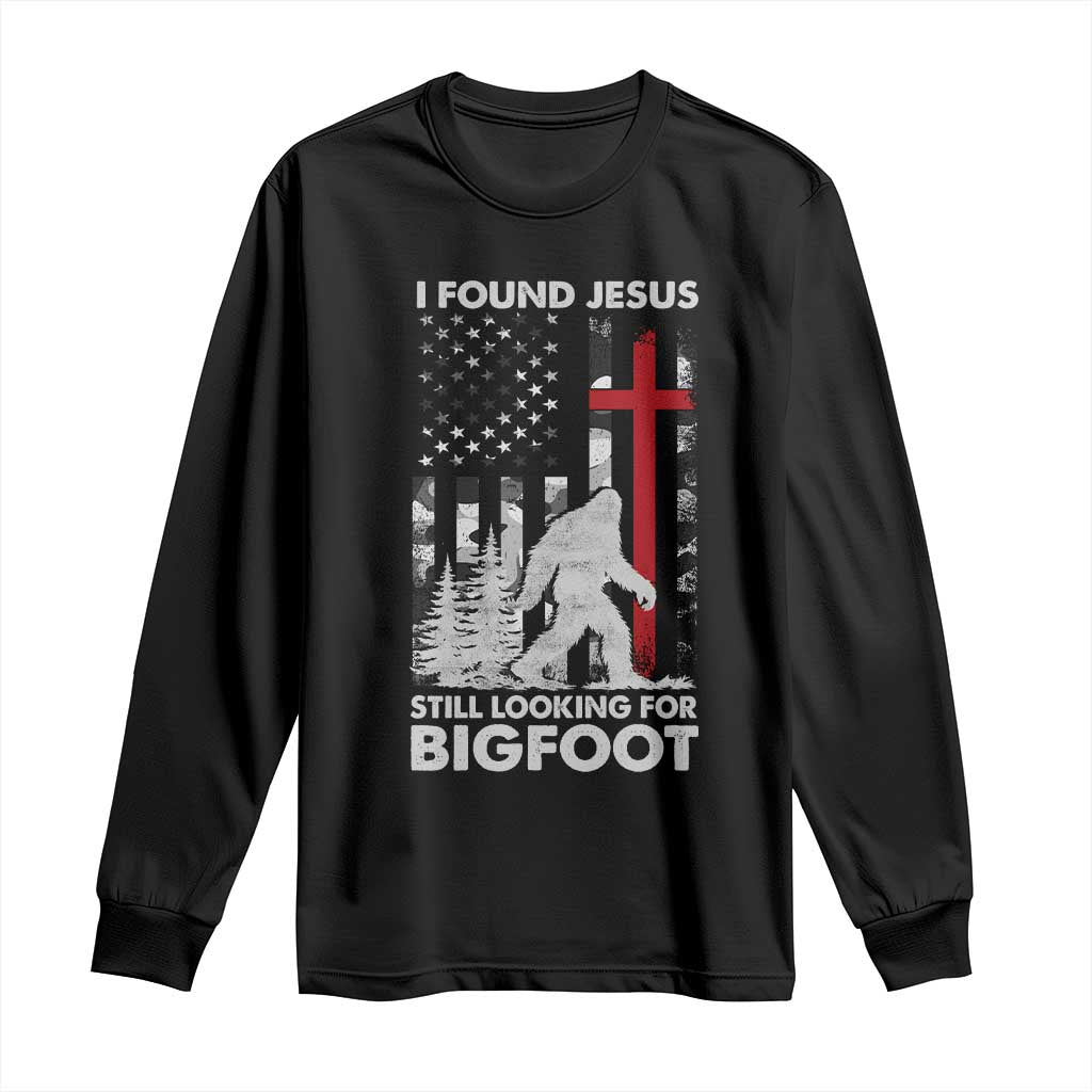 Retro I Found Jesus Still Looking For Bigfoot Long Sleeve Shirt Camouflage US American Flag Camo TS10 Black Print Your Wear