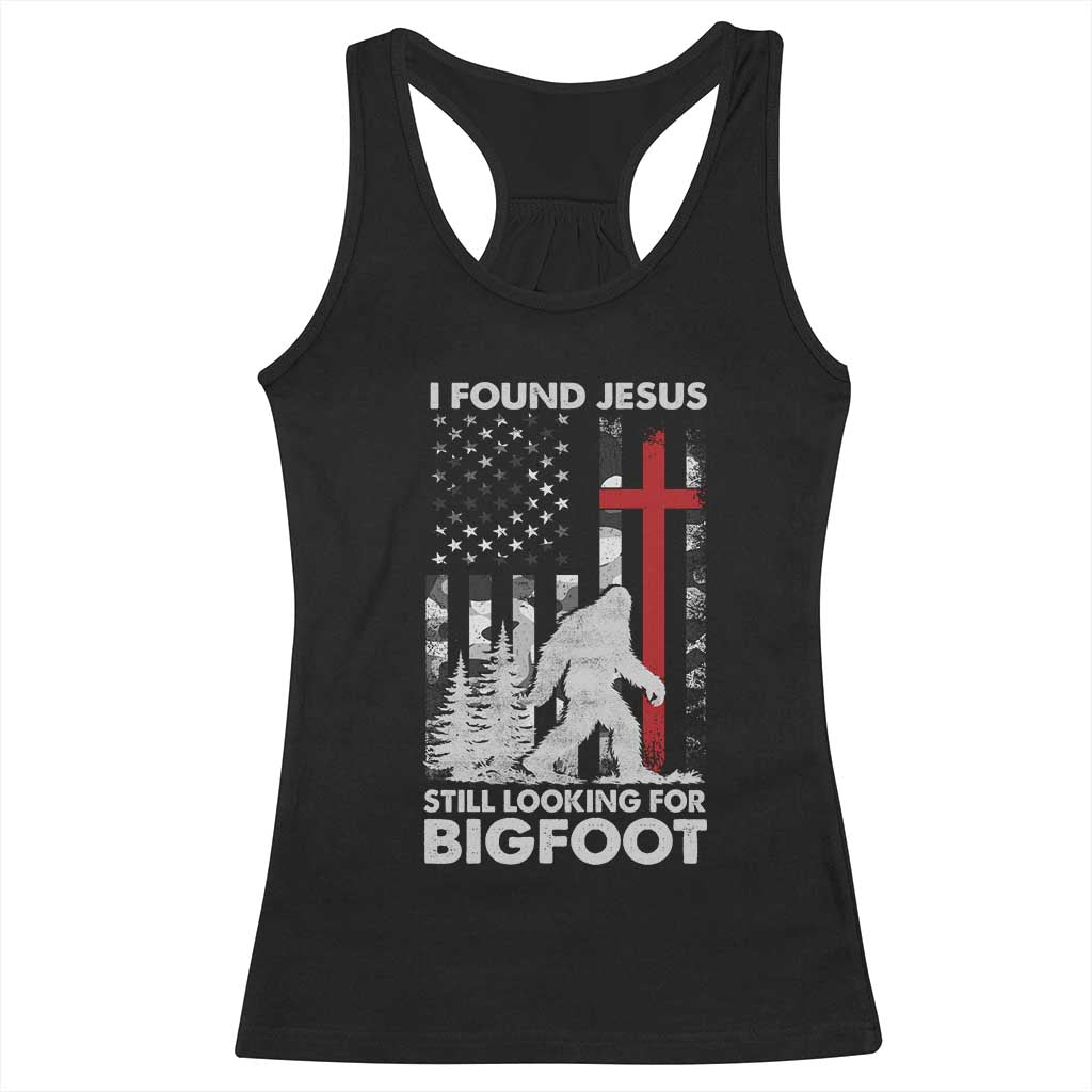 Retro I Found Jesus Still Looking For Bigfoot Racerback Tank Top Camouflage US American Flag Camo TS10 Black Print Your Wear