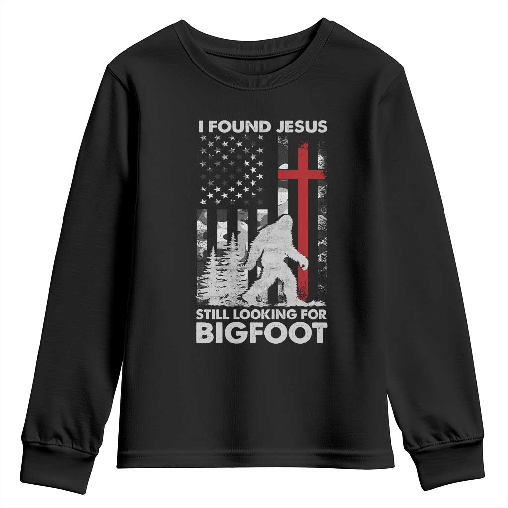 Retro I Found Jesus Still Looking For Bigfoot Youth Sweatshirt Camouflage US American Flag Camo TS10 Black Print Your Wear