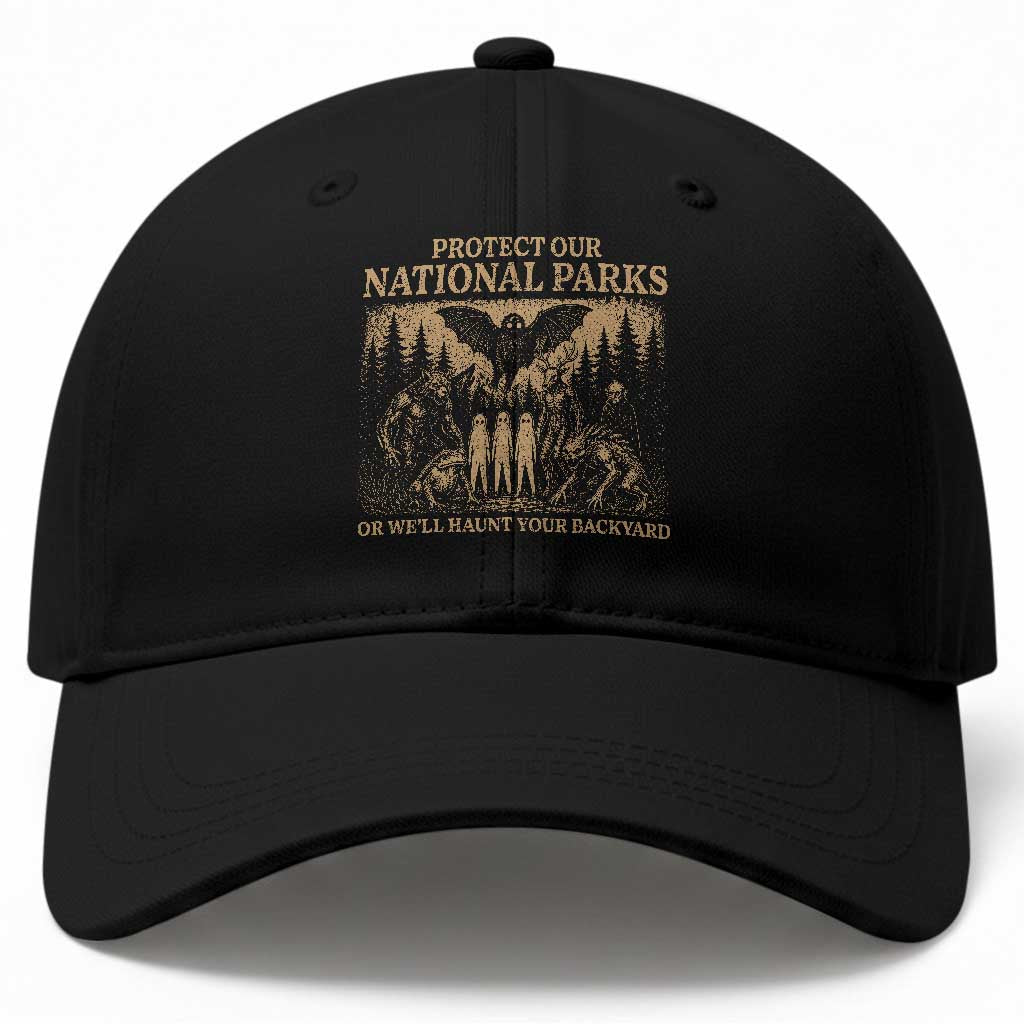 Funny Mothman Protect Our National Parks Baseball Cap Ghost Wendigo Skull Cryptid Weirdcore Folk Horror TS10 Print Your Wear