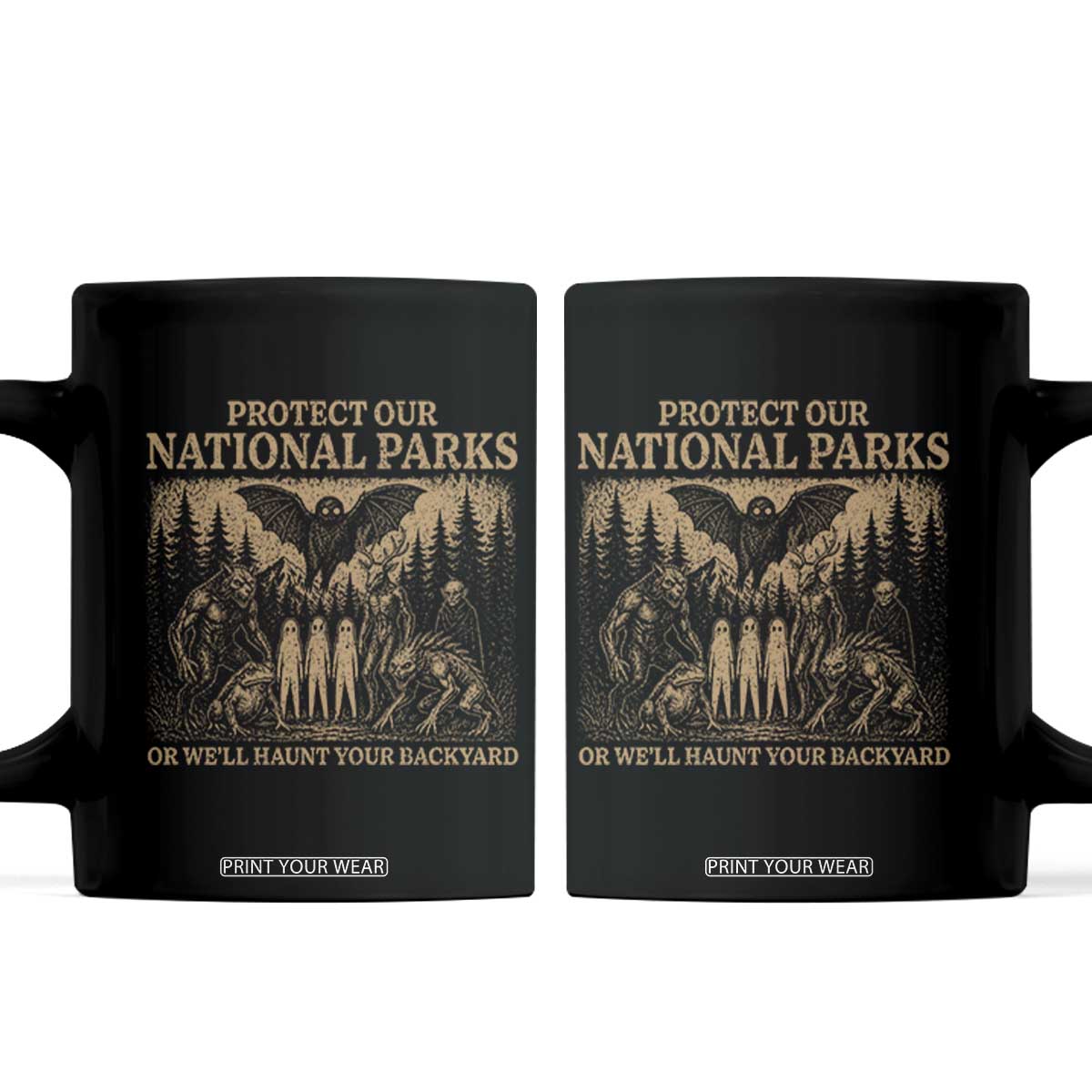 Funny Mothman Protect Our National Parks Coffee Mug Ghost Wendigo Skull Cryptid Weirdcore Folk Horror TS10 Black Print Your Wear