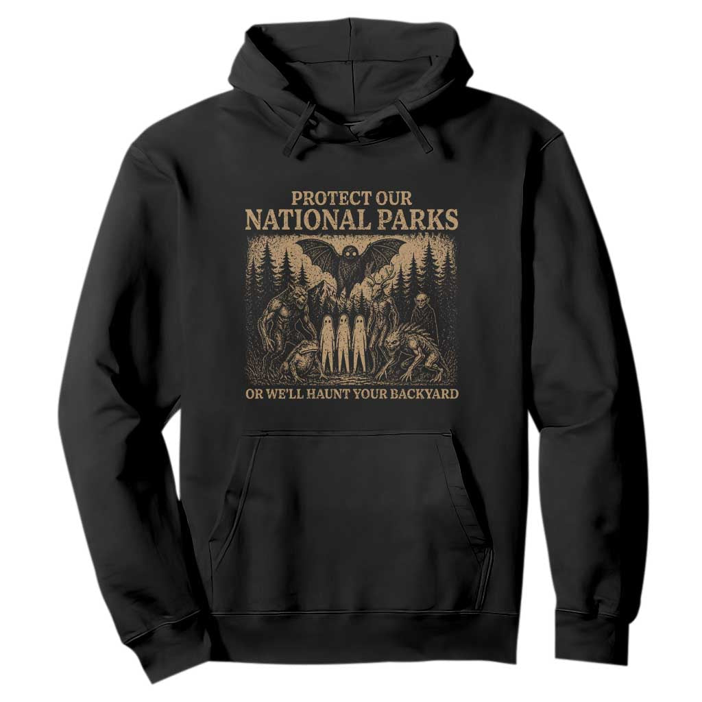 Funny Mothman Protect Our National Parks Hoodie Ghost Wendigo Skull Cryptid Weirdcore Folk Horror TS10 Black Print Your Wear