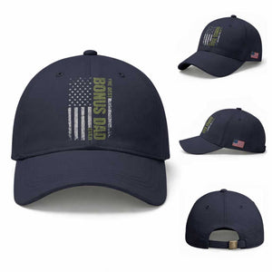 Bonus Dad Baseball Cap American Flag Best Bonus Dad Ever Fathers Day TS10 Baseball Cap Universal Fit Navy Print Your Wear