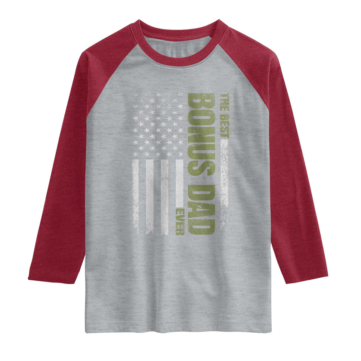 Bonus Dad Raglan Shirt American Flag Best Bonus Dad Ever Fathers Day TS10 Heather Gray Heather Red Print Your Wear