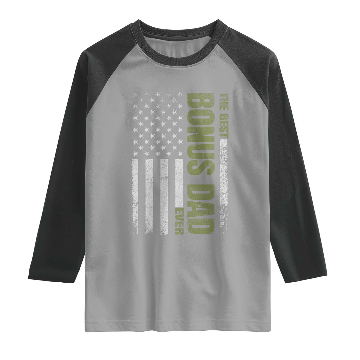 Bonus Dad Raglan Shirt American Flag Best Bonus Dad Ever Fathers Day TS10 Sport Gray Black Print Your Wear