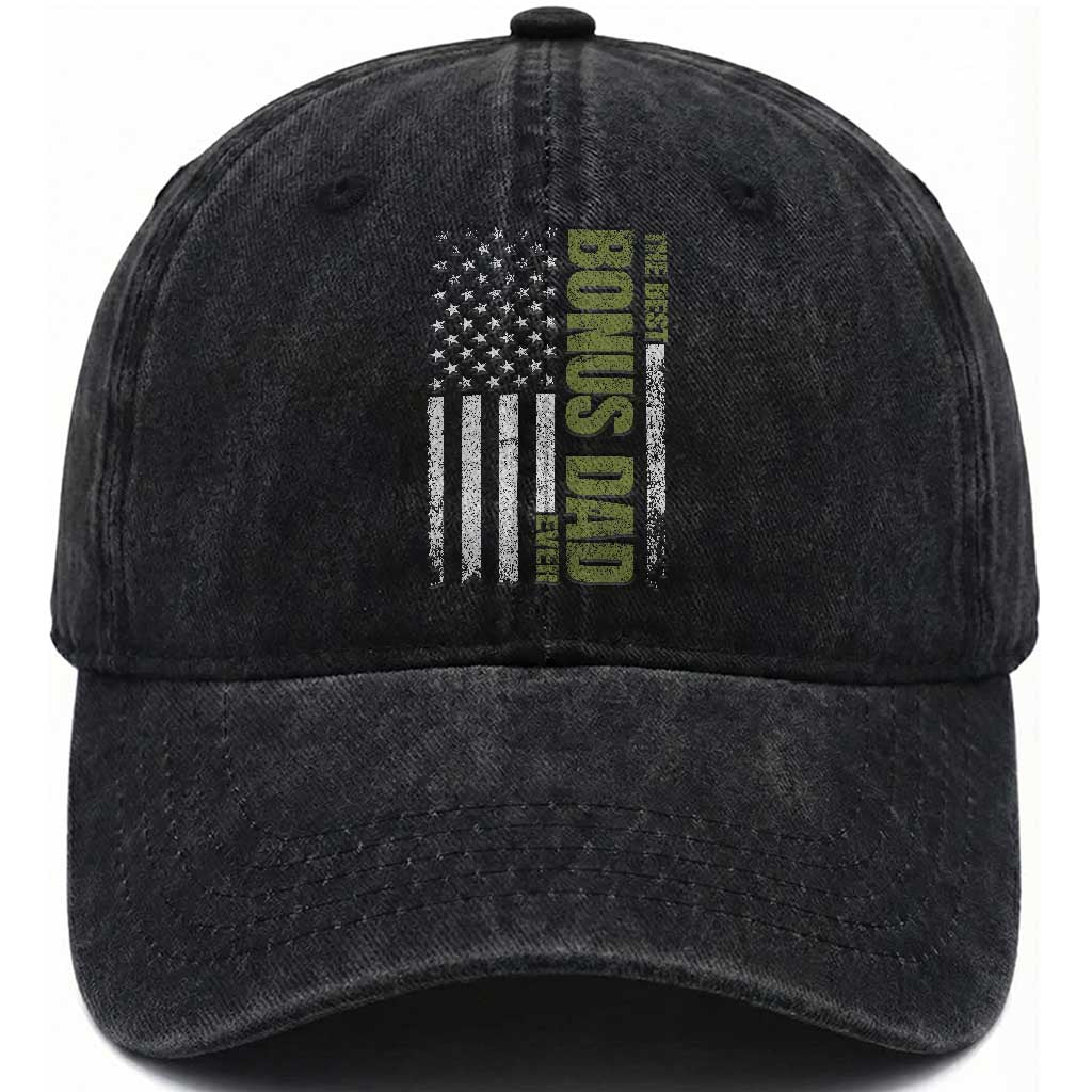 Bonus Dad Washed Cotton Baseball Cap American Flag Best Bonus Dad Ever Fathers Day TS10 Print Your Wear