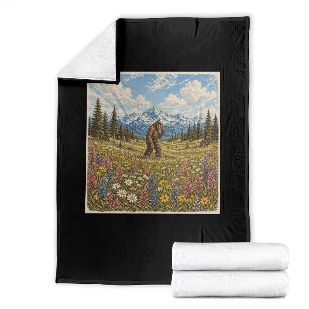 Retro Bigfoot Wildflower Throw Blanket Vintage Sasquatch Funny Cryptid TS10 Black Print Your Wear