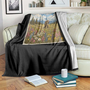Retro Bigfoot Wildflower Throw Blanket Vintage Sasquatch Funny Cryptid TS10 Print Your Wear