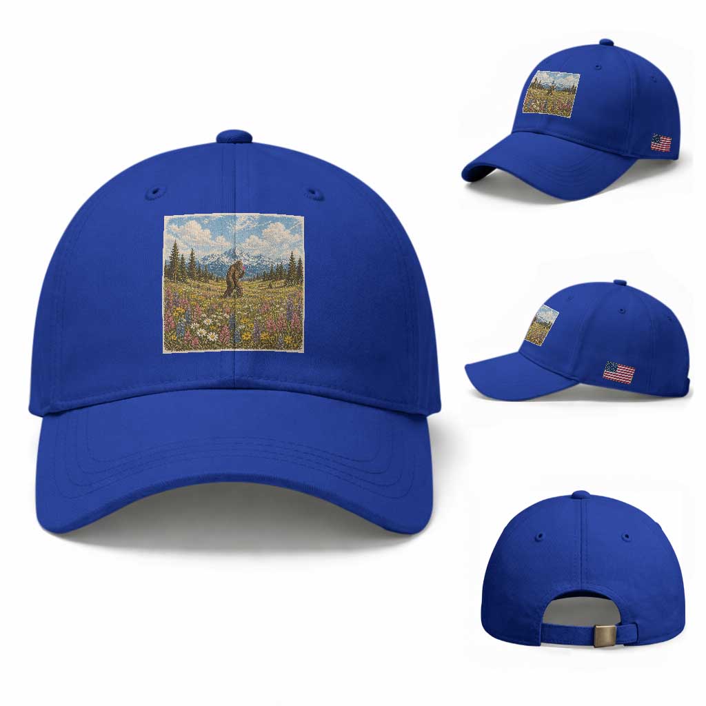 Retro Bigfoot Wildflower Baseball Cap Vintage Sasquatch Funny Cryptid TS10 Baseball Cap Universal Fit Royal Blue Print Your Wear