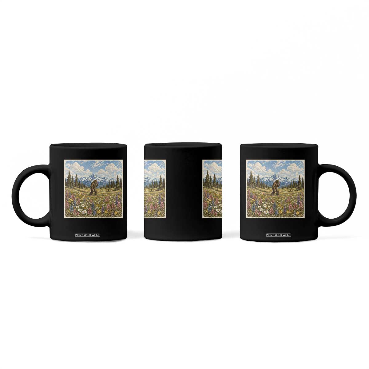 Retro Bigfoot Wildflower Coffee Mug Vintage Sasquatch Funny Cryptid TS10 Print Your Wear