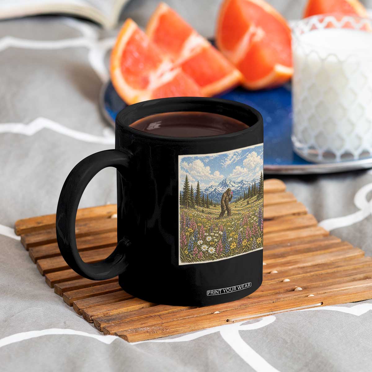 Retro Bigfoot Wildflower Coffee Mug Vintage Sasquatch Funny Cryptid TS10 Print Your Wear