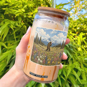 Retro Bigfoot Wildflower Glass Can Vintage Sasquatch Funny Cryptid TS10 Black Print Your Wear