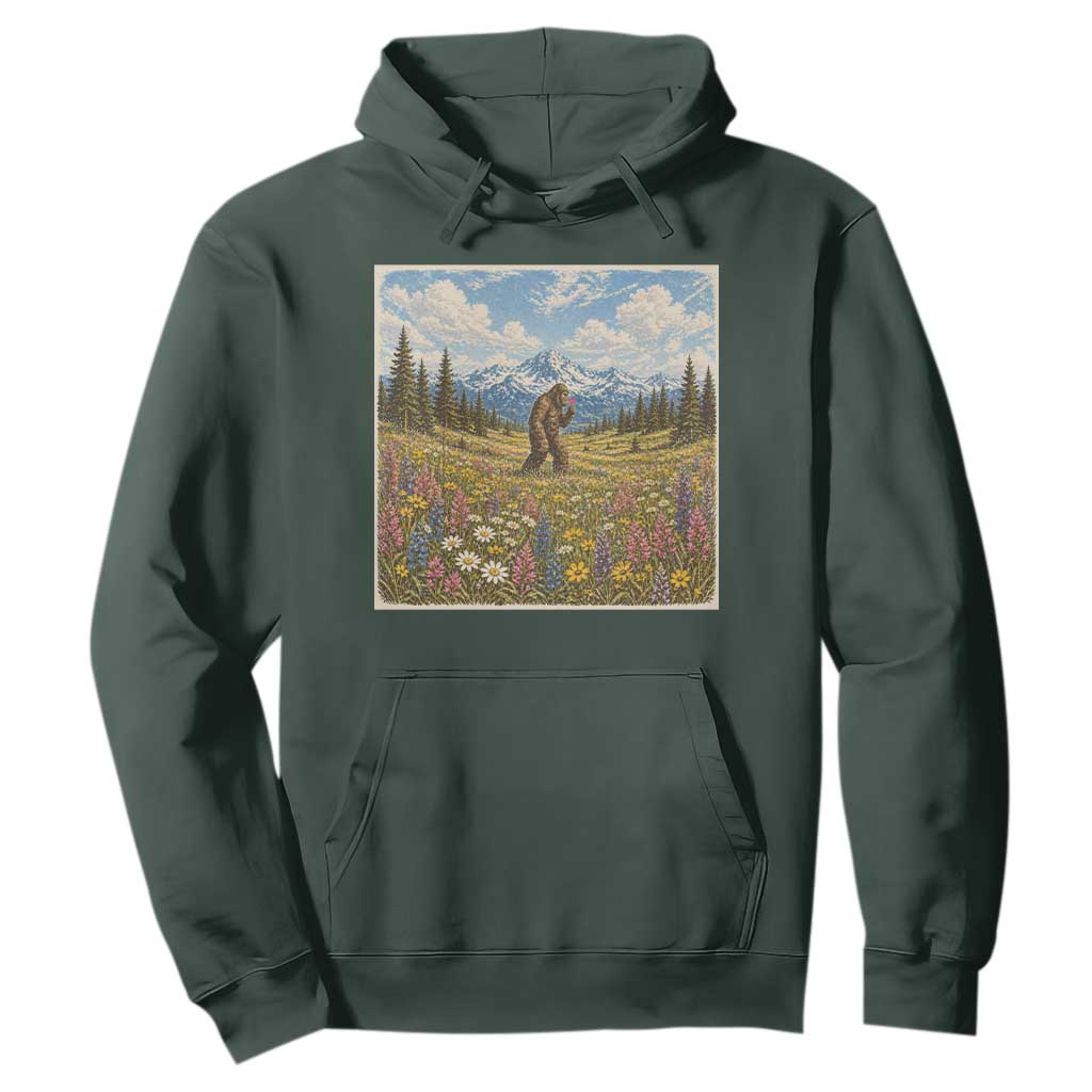 Retro Bigfoot Wildflower Hoodie Vintage Sasquatch Funny Cryptid TS10 Dark Forest Green Print Your Wear