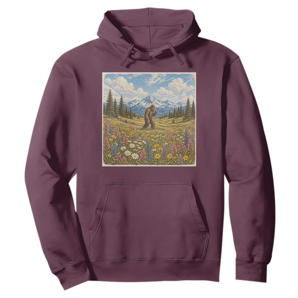 Retro Bigfoot Wildflower Hoodie Vintage Sasquatch Funny Cryptid TS10 Maroon Print Your Wear