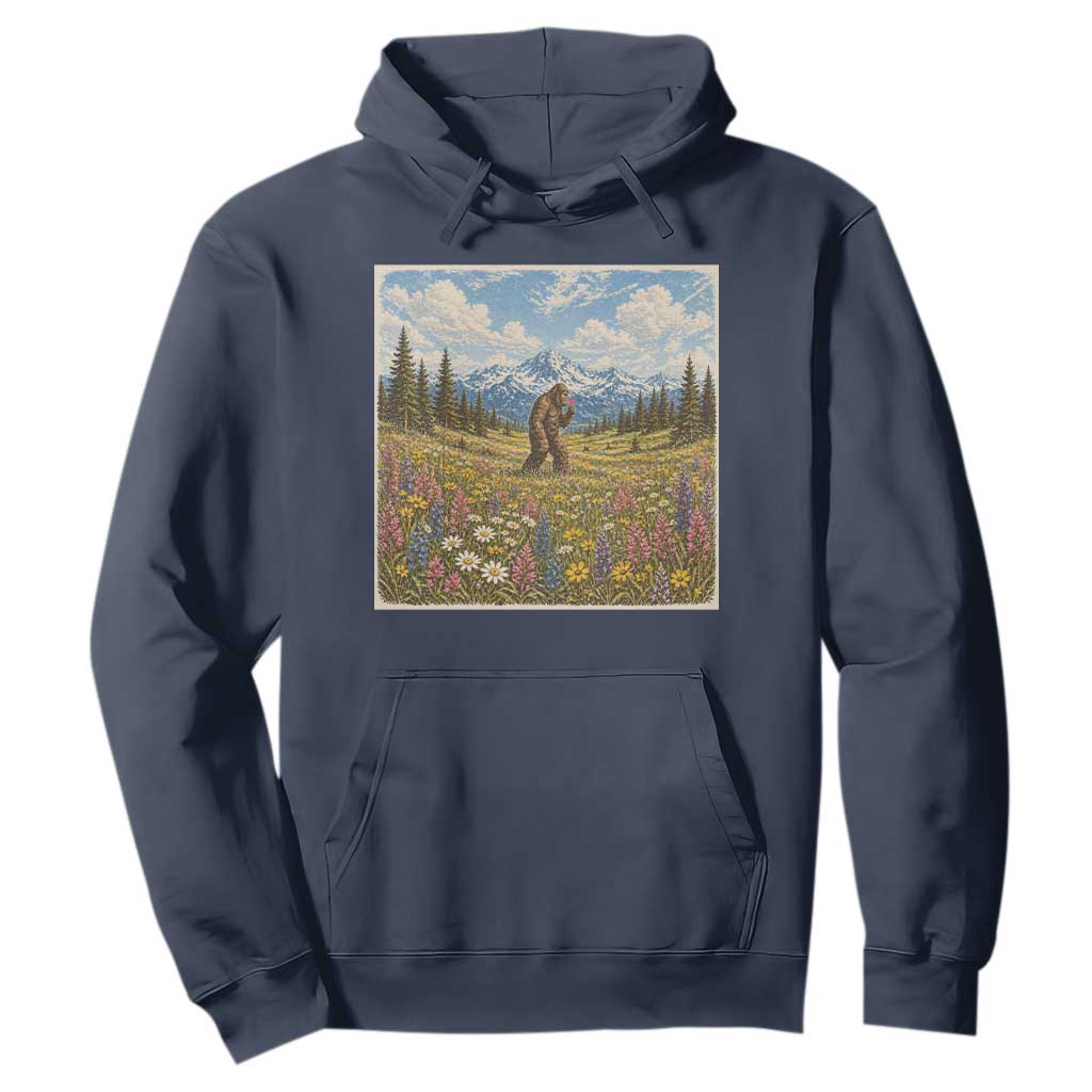 Retro Bigfoot Wildflower Hoodie Vintage Sasquatch Funny Cryptid TS10 Navy Print Your Wear