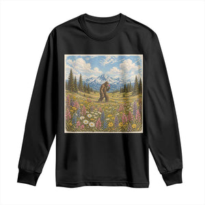 Retro Bigfoot Wildflower Long Sleeve Shirt Vintage Sasquatch Funny Cryptid TS10 Black Print Your Wear