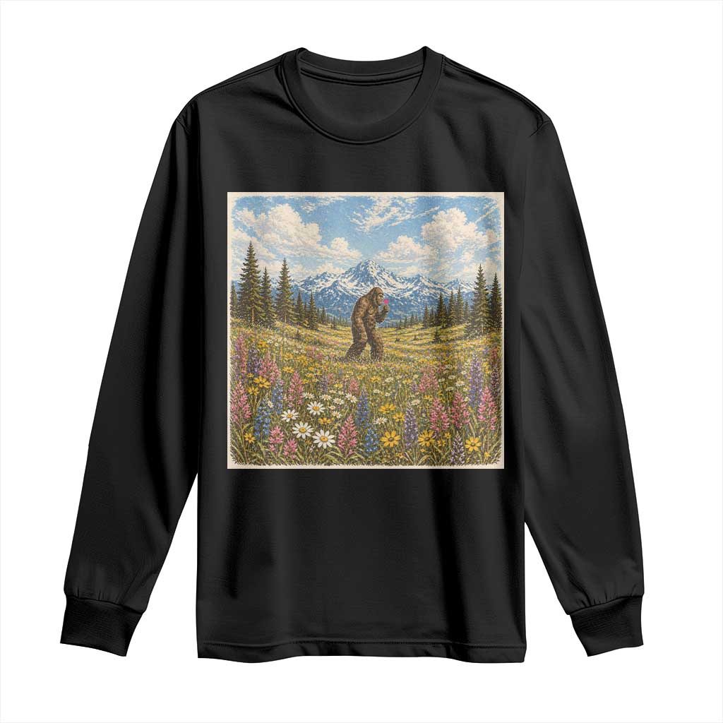 Retro Bigfoot Wildflower Long Sleeve Shirt Vintage Sasquatch Funny Cryptid TS10 Black Print Your Wear