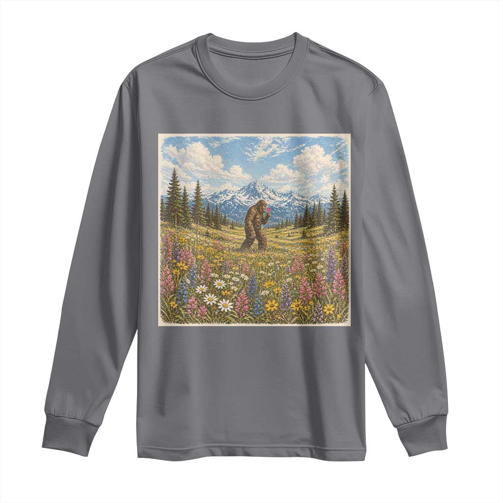 Retro Bigfoot Wildflower Long Sleeve Shirt Vintage Sasquatch Funny Cryptid TS10 Charcoal Print Your Wear