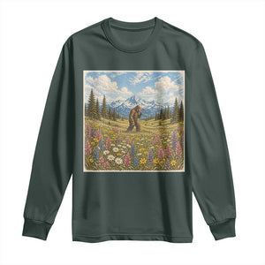 Retro Bigfoot Wildflower Long Sleeve Shirt Vintage Sasquatch Funny Cryptid TS10 Dark Forest Green Print Your Wear