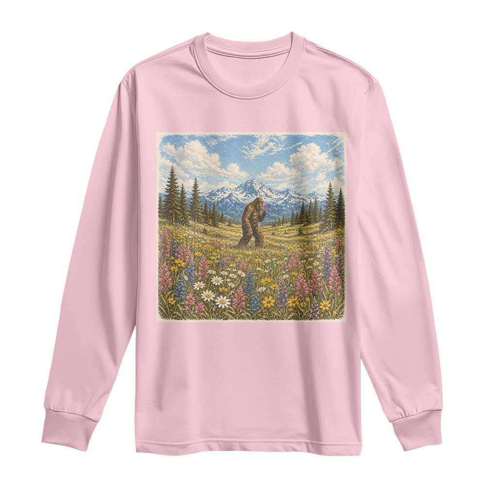 Retro Bigfoot Wildflower Long Sleeve Shirt Vintage Sasquatch Funny Cryptid TS10 Light Pink Print Your Wear