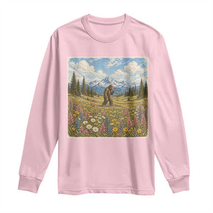 Retro Bigfoot Wildflower Long Sleeve Shirt Vintage Sasquatch Funny Cryptid TS10 Light Pink Print Your Wear