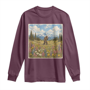 Retro Bigfoot Wildflower Long Sleeve Shirt Vintage Sasquatch Funny Cryptid TS10 Maroon Print Your Wear