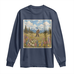 Retro Bigfoot Wildflower Long Sleeve Shirt Vintage Sasquatch Funny Cryptid TS10 Navy Print Your Wear