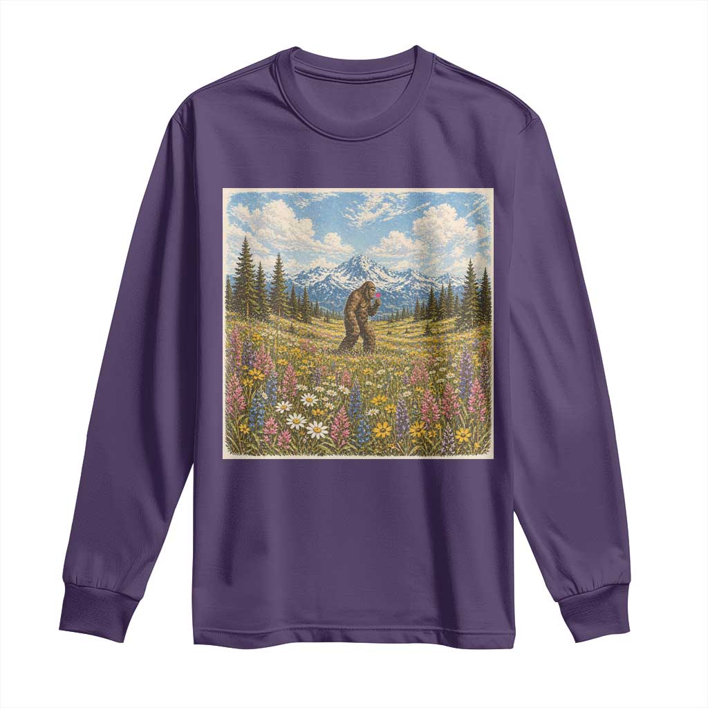 Retro Bigfoot Wildflower Long Sleeve Shirt Vintage Sasquatch Funny Cryptid TS10 Purple Print Your Wear