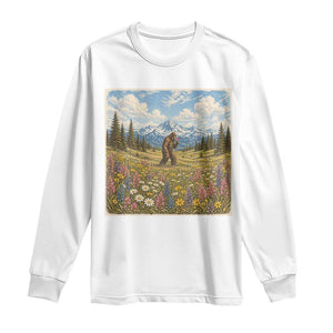Retro Bigfoot Wildflower Long Sleeve Shirt Vintage Sasquatch Funny Cryptid TS10 White Print Your Wear