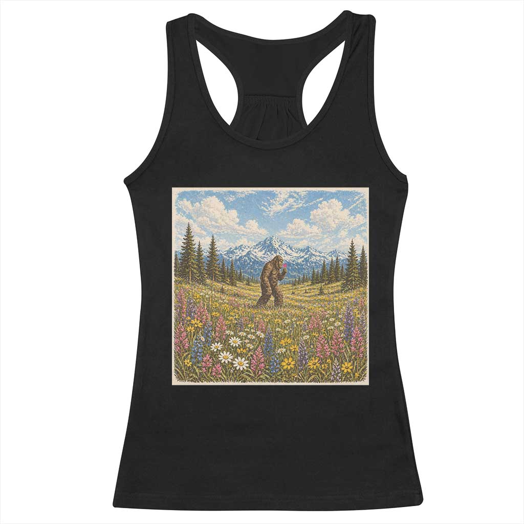 Retro Bigfoot Wildflower Racerback Tank Top Vintage Sasquatch Funny Cryptid TS10 Black Print Your Wear