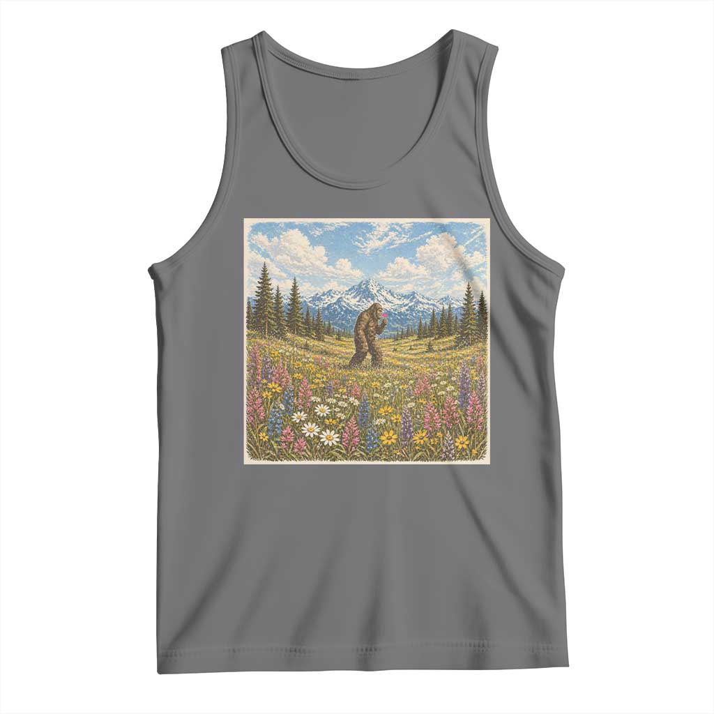 Retro Bigfoot Wildflower Tank Top Vintage Sasquatch Funny Cryptid TS10 Black Heather Print Your Wear