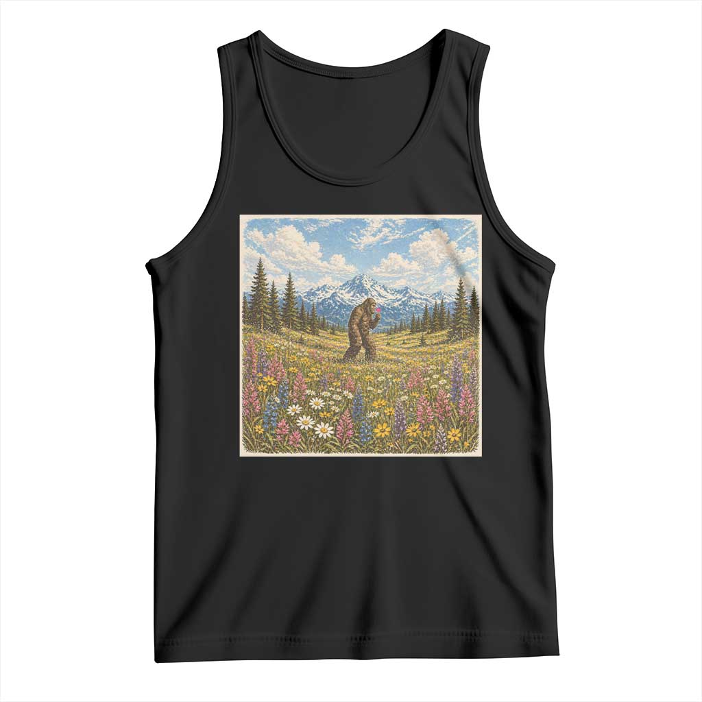 Retro Bigfoot Wildflower Tank Top Vintage Sasquatch Funny Cryptid TS10 Black Print Your Wear