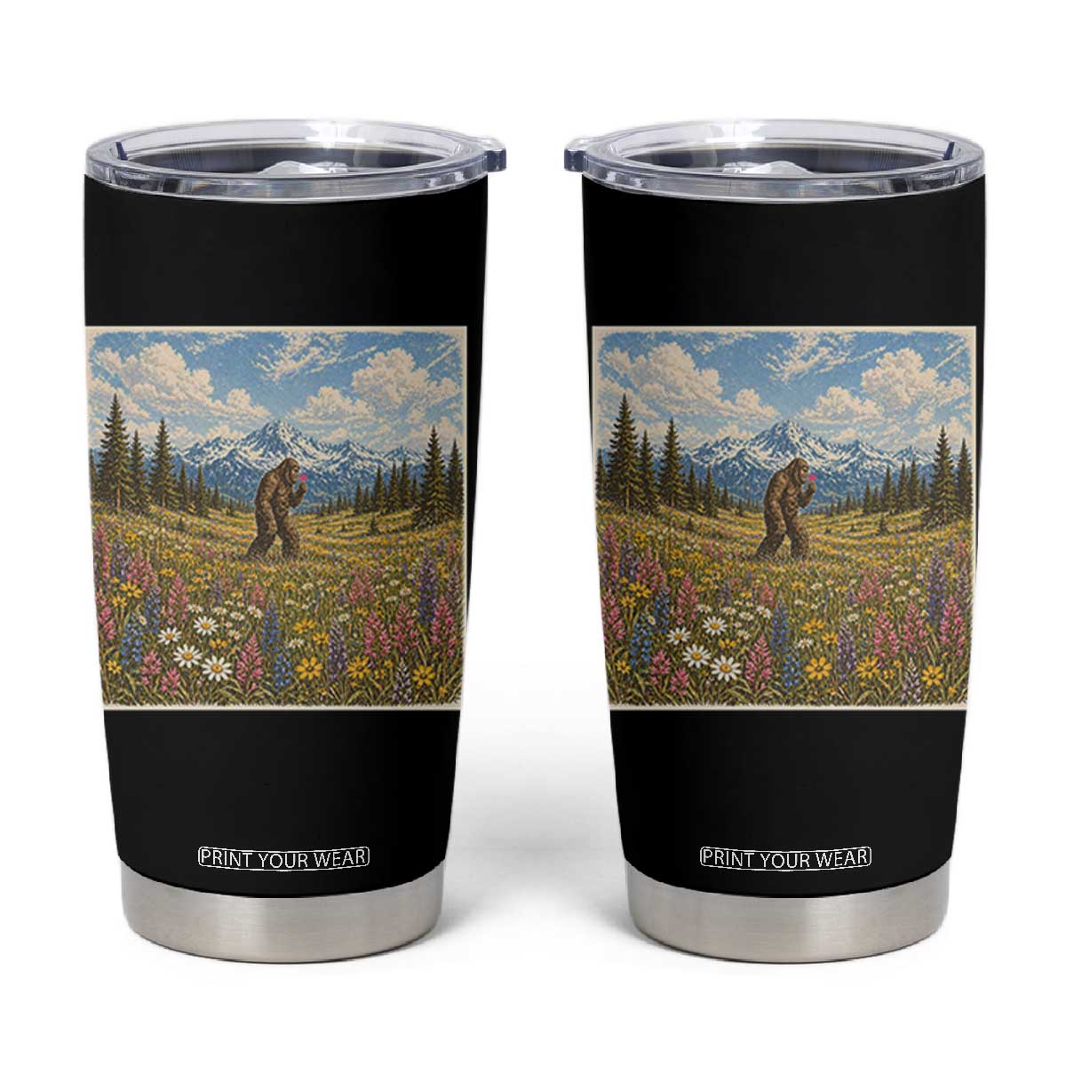 Retro Bigfoot Wildflower Tumbler Cup Vintage Sasquatch Funny Cryptid TS10 Black Print Your Wear