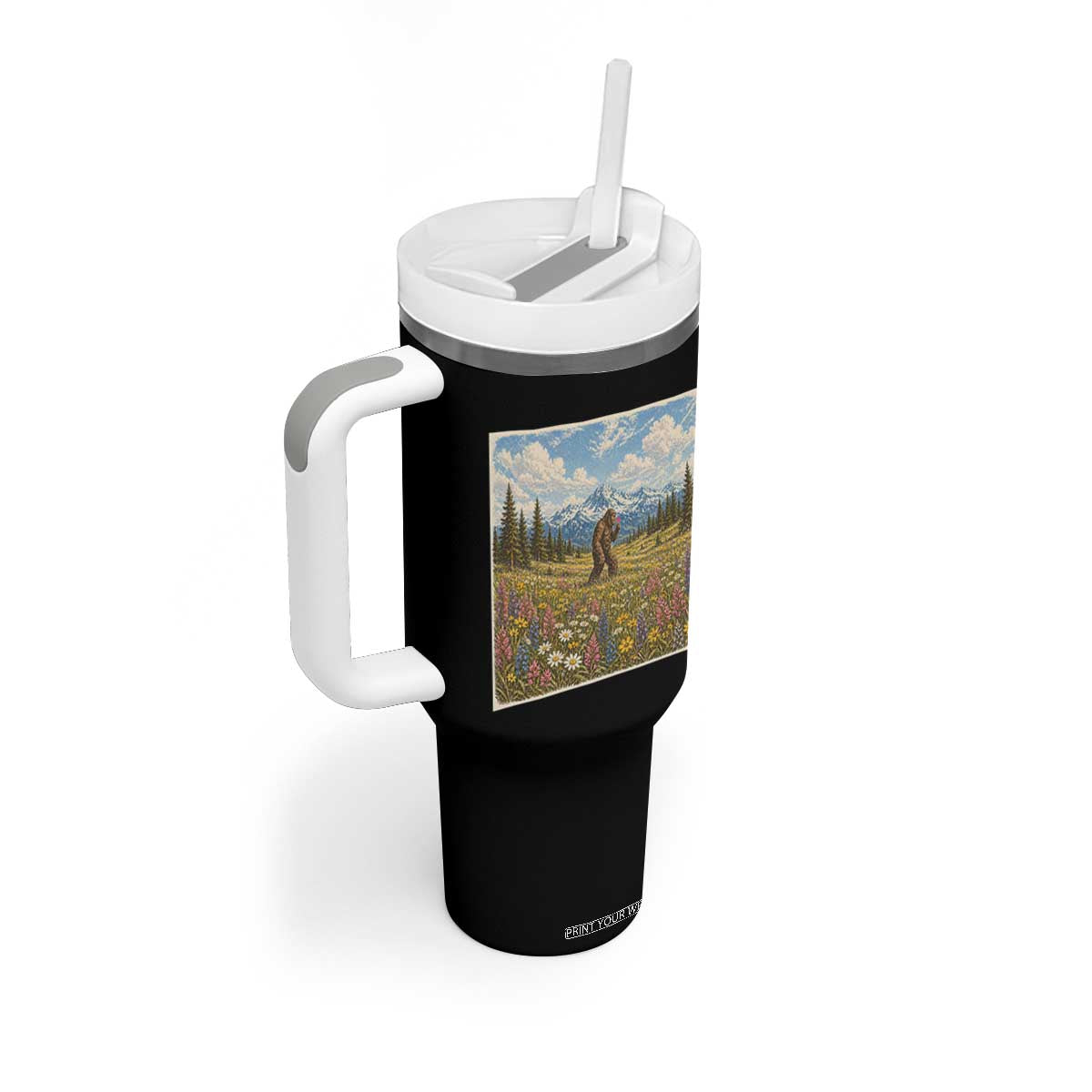Retro Bigfoot Wildflower Tumbler With Handle Vintage Sasquatch Funny Cryptid TS10 Print Your Wear